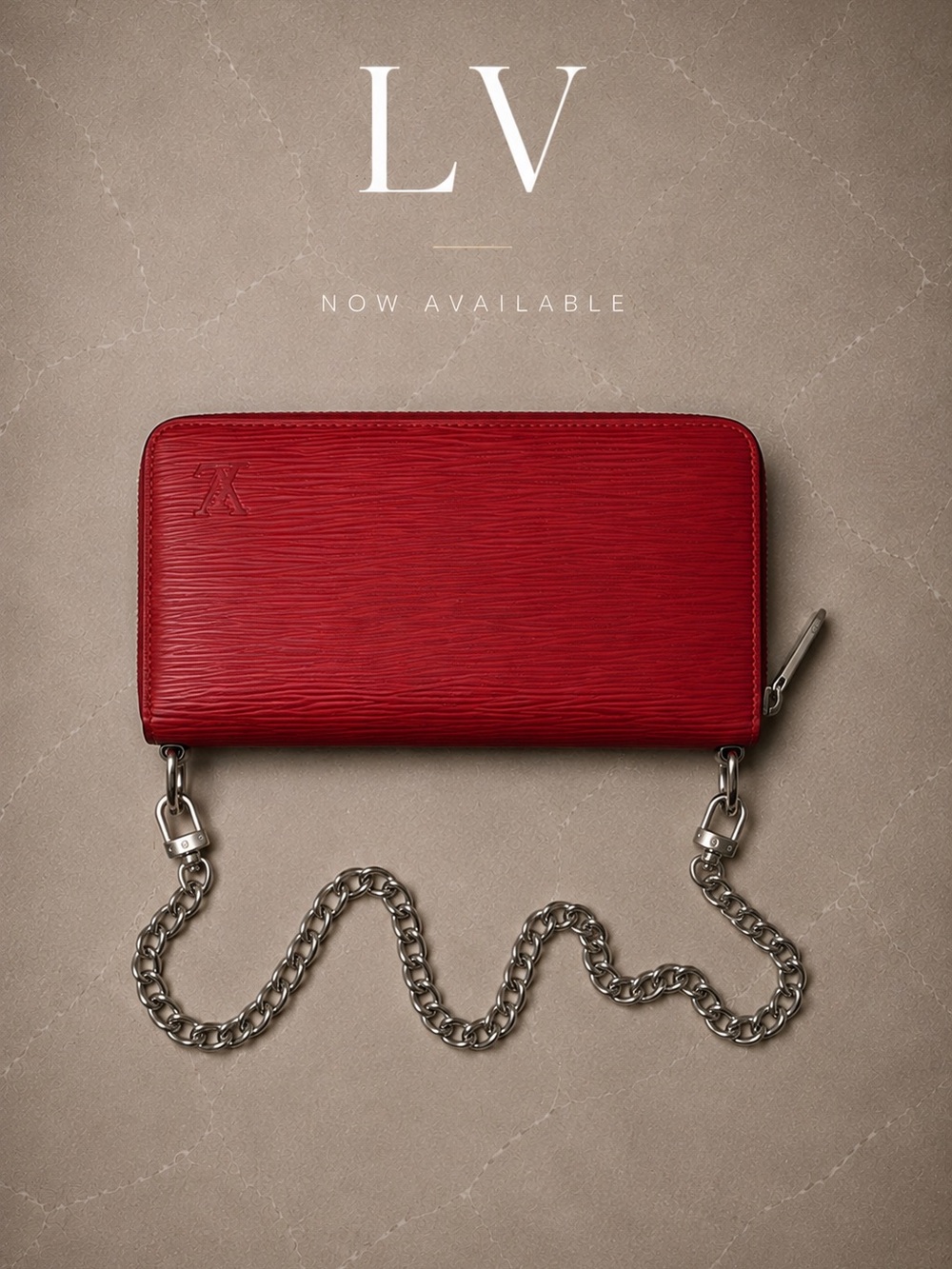 Louis Vuitton Red Epi Leather Zip Wallet with Detachable Chain Strap